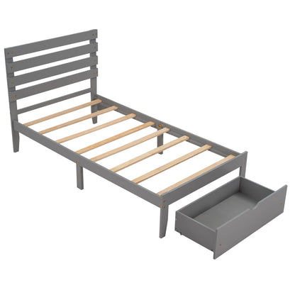 Twin Size Platform Bed with Drawer, Gray(New SKU:WF288467AAE)