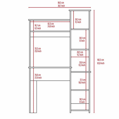 Marston 6-Shelf Writing Desk with Built-in Bookcase Light Grey