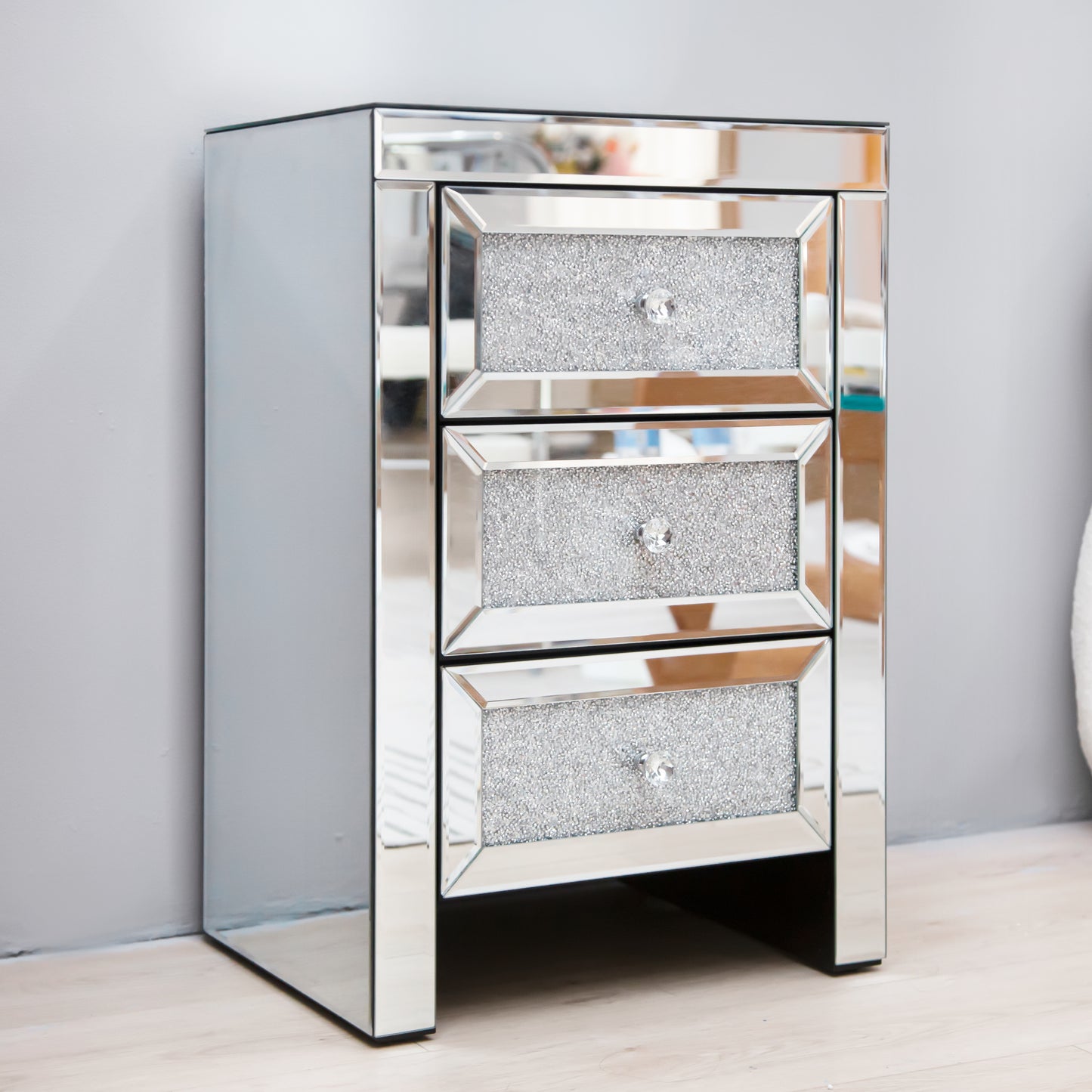 Mirrored Nightstand, Silver Bedside Tables, Mirrored End Table Side Table for Bedroom Living Room