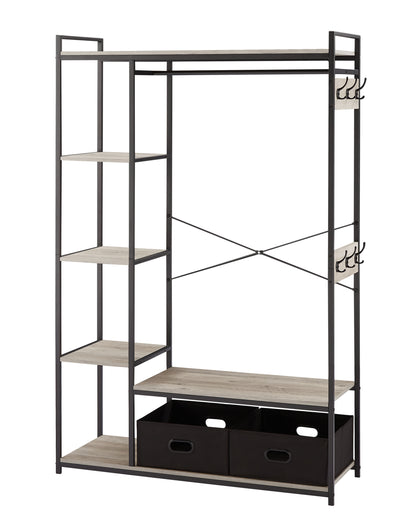 JHX Organized Garment Rack with Storage, Free-Standing Closet System with Open Shelves and Hanging Rod(Grey,43.7’’w x 15.75’’d x 70.08’’h).