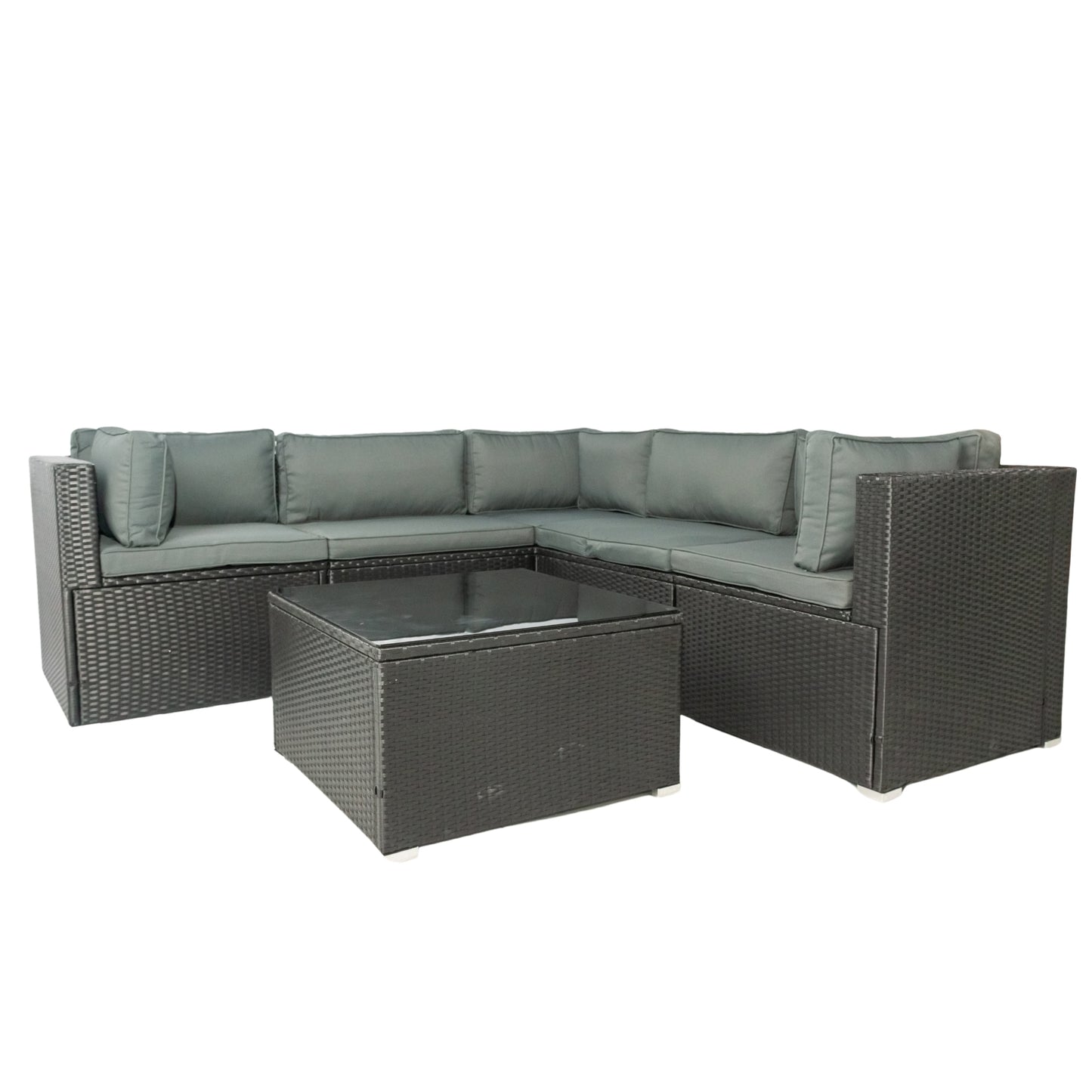 6 Pieces PE Rattan sectional Outdoor Furniture Cushioned  Sofa set Black