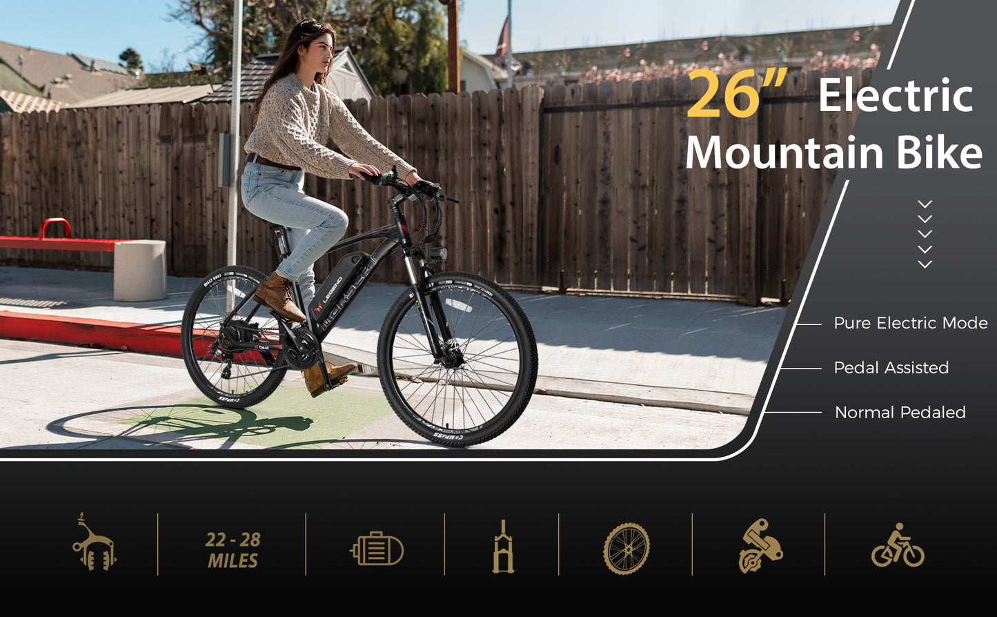 Electric Assist City Bike, Adult 26'' Ebike Hybrid Mountain Bicycles Electric Cruiser Bike with 350W Motor Removable 36V 10.4Ah Lithium Battery Aluminium Frame Commute Bike with Shimano 21 Speed Gears