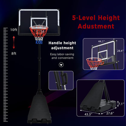 Portable Basketball Hoop Basketball System 8-10ft Height Adjustment for Youth Adults LED Basketball Hoop Lights, Colorful lights, Waterproof，Super Bright to Play at Night Outdoors,Good Gift for Kids