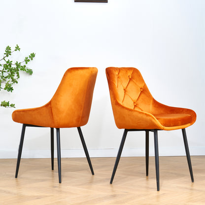 Modern Orange Velvet Dining Chairs , Fabric Accent Upholstered Chairs Side Chair with Black Legs for Home Furniture Living Room Bedroom Kitchen Dinning room(set of 2)