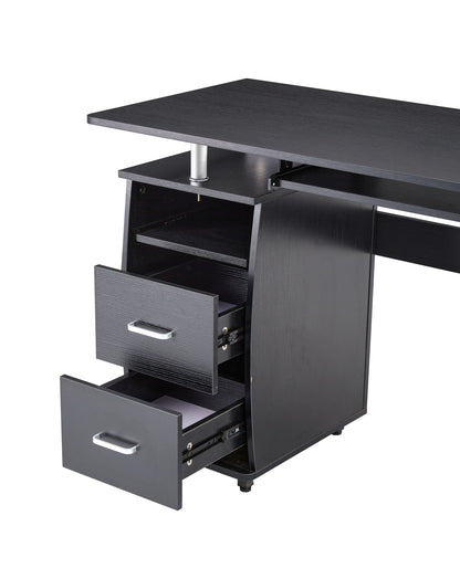 D&N solid wood computer Desk,office table with PC droller, storage shelves and file cabinet , two drawers, CPU tray,a shelf  used for planting, single , black. 47.24''L 21.65''W 34.35''H