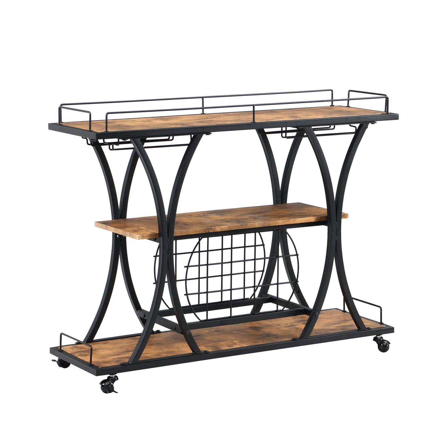 Industrial Bar Cart Kitchen Bar&Serving Cart for Home with Wheels 3 -Tier Storage Shelves