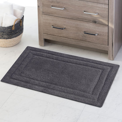 34, 24 Inch Rectangular Cotton Washable Bath Rug, Set of 2, Platinum Gray