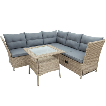 TOPMAX Outdoor Patio 4-Piece All Weather PE Wicker Rattan Sofa Set with Adjustable Backs for Backyard, Poolside, Gray