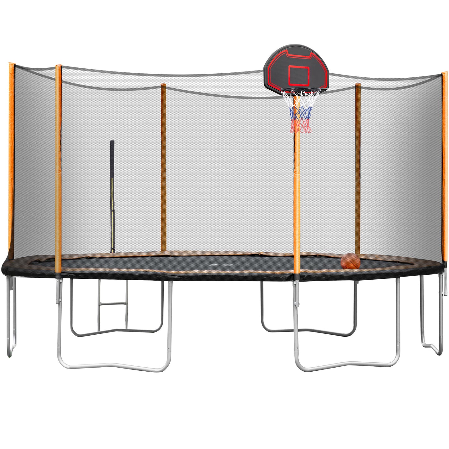 14FT Powder-coated Advanced Trampoline with Basketball Hoop Inflator and Ladder(Outer Safety Enclosure) Orange