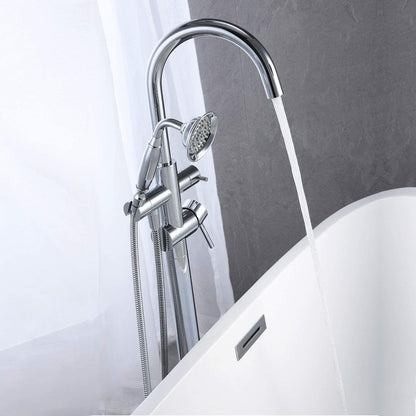 Freestanding Tub Filler Bathtub Faucet Chrome with Hand Held Shower Floor-Mount