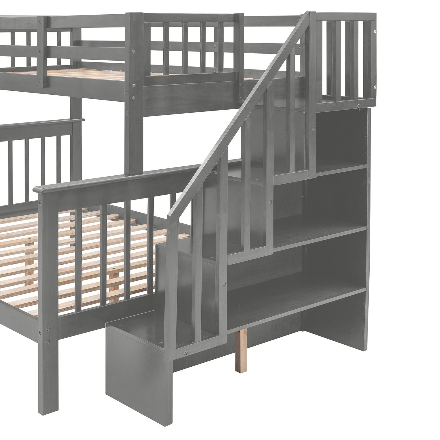 Stairway Twin-Over-Full Bunk Bed with Drawer, Storage and Guard Rail for Bedroom, Dorm, for Adults, Gray color(Old SKU: LP000219AAE)