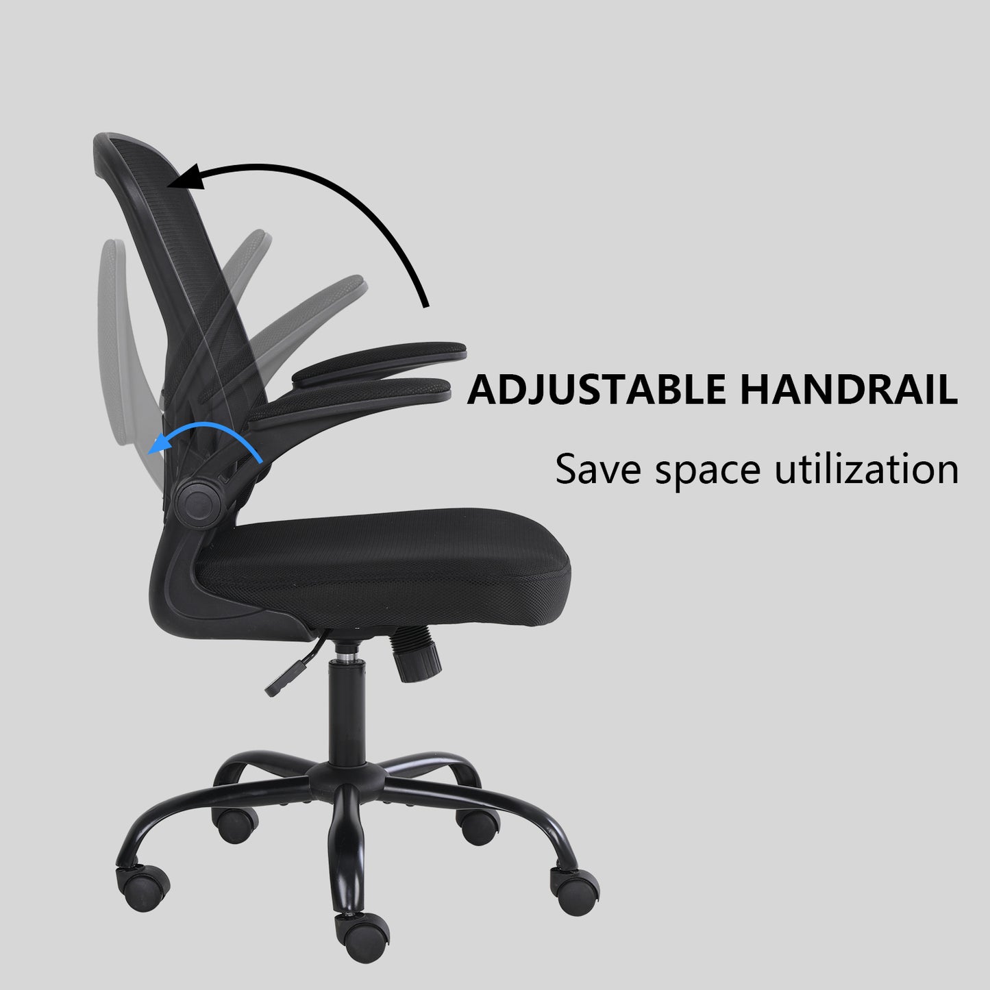 High Back Office Chair Ergonomic Desk Chair Flip Up Arms Mesh Computer Chair Height Adjustable Swivel Chair with Lumbar Support for Office, Home, School (Black）