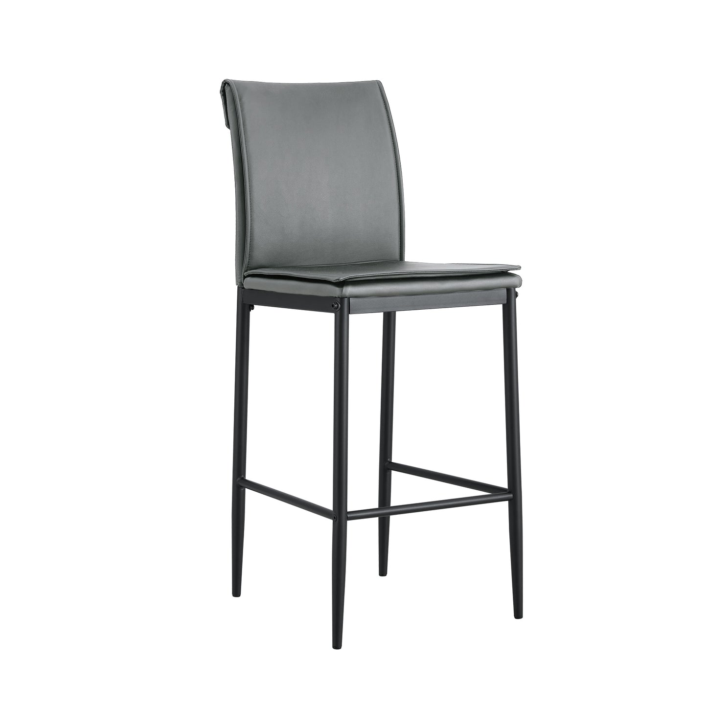 Grey Leather Barstool Dining Counter Height Chair Set of 2