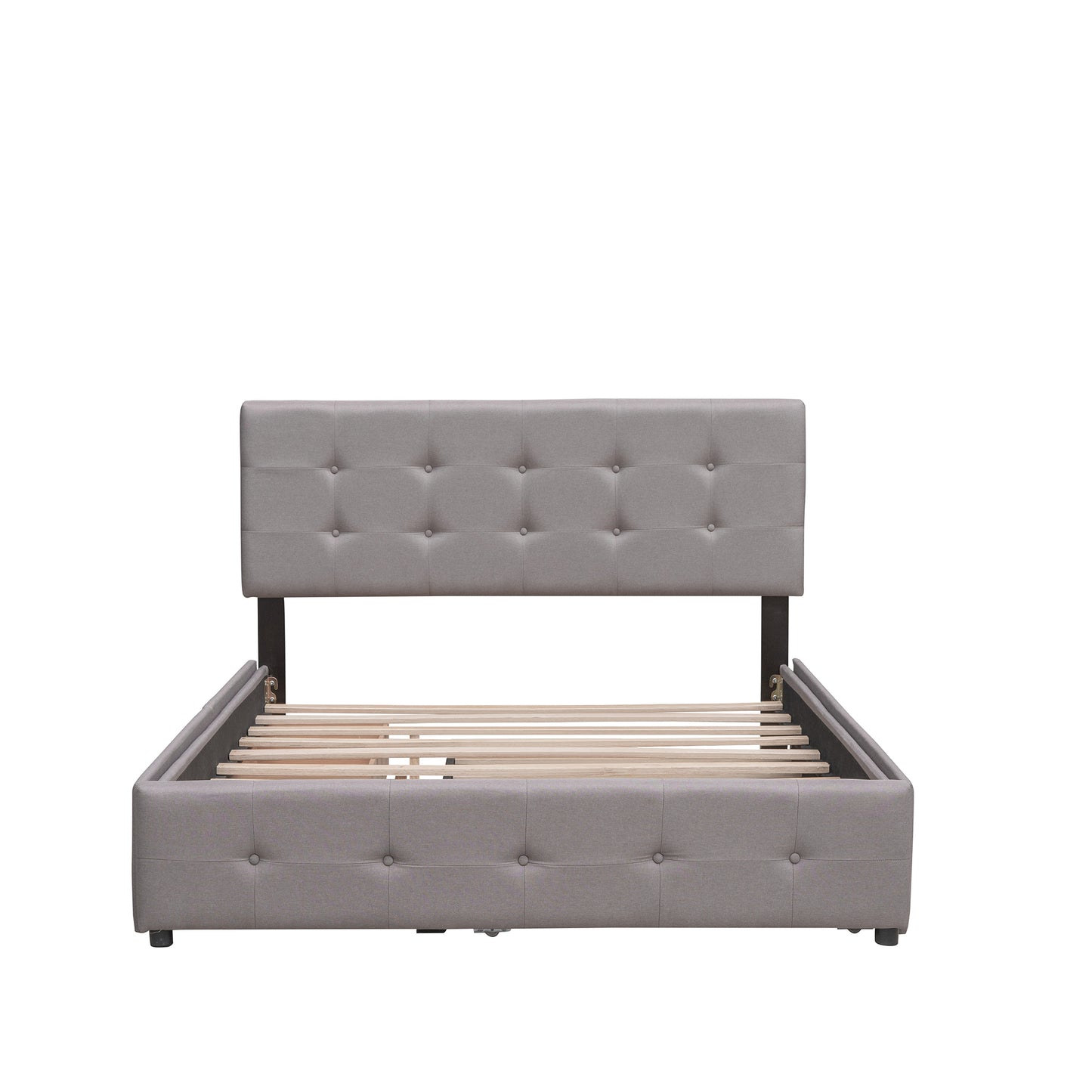 Upholstered Platform Bed with 2 Drawers and 1 Twin XL Trundle,  Linen Fabric, Queen Size - Light Gray(OLD SKU :LP000314AAN)