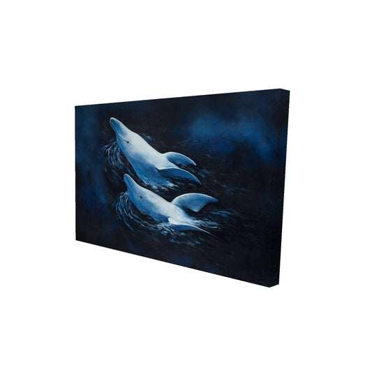 Two swimming dolphins - 20x30 Print on canvas