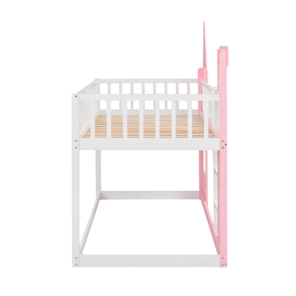 Twin Over Twin Castle Bunk Bed with Ladder - Pink