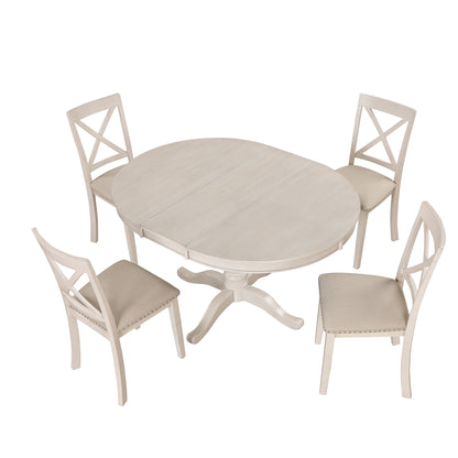 Modern Dining Table Set for 4,Round Table and 4 Kitchen Room Chairs,5 Piece Kitchen Table Set for Dining Room,Dinette,Breakfast Nook,Antique White