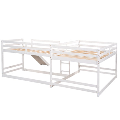 Full and Twin Size L-Shaped Bunk Bed with Slide and Short Ladder,White