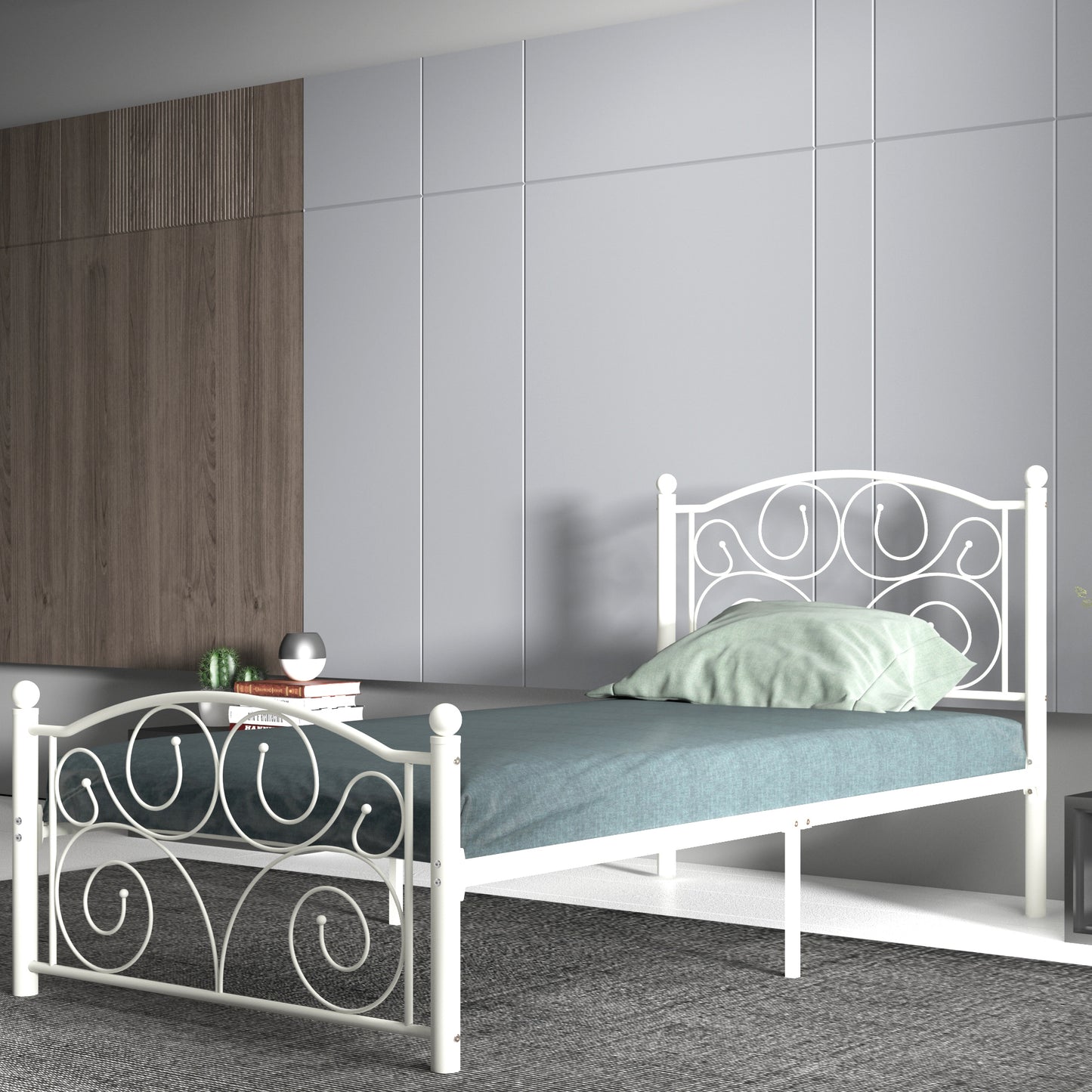 Twin Size Unique Flower Sturdy System Metal Bed Frame with Headboard and Footboard