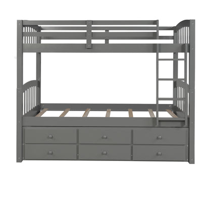 Twin Bunk Bed with Ladder, Safety Rail, Twin Trundle Bed with 3 Drawers for Bedroom, Guest Room Furniture(Gray)(OLD SKU :LP000071AAE)