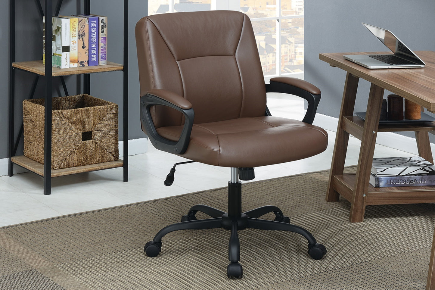 Relax Cushioned Office Chair 1pc Brown Color Upholstered Seat back Adjustable Chair Comfort