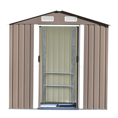 TOPMAX Patio 6ft x4ft Bike Shed Garden Shed, Metal Storage Shed with Adjustable Shelf and Lockable Door, Tool Cabinet with Vents and Foundation for Backyard, Lawn, Garden, Brown