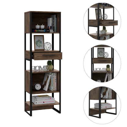 New London 1-Drawer Bookcase Dark Walnut