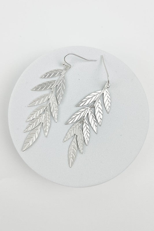 METAL LEAF DROP HOOK EARRINGS