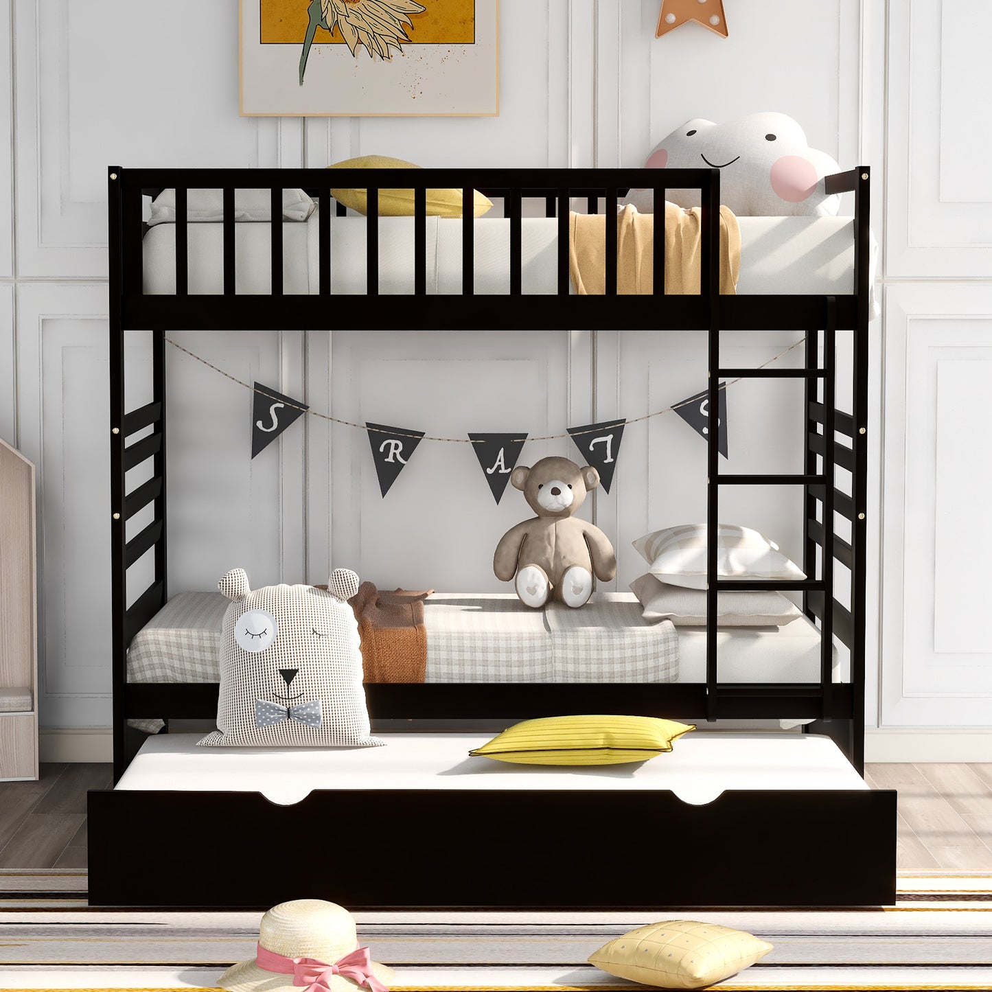 Orisfur. Twin Bunk Beds for Kids with Safety Rail and Movable Trundle bed