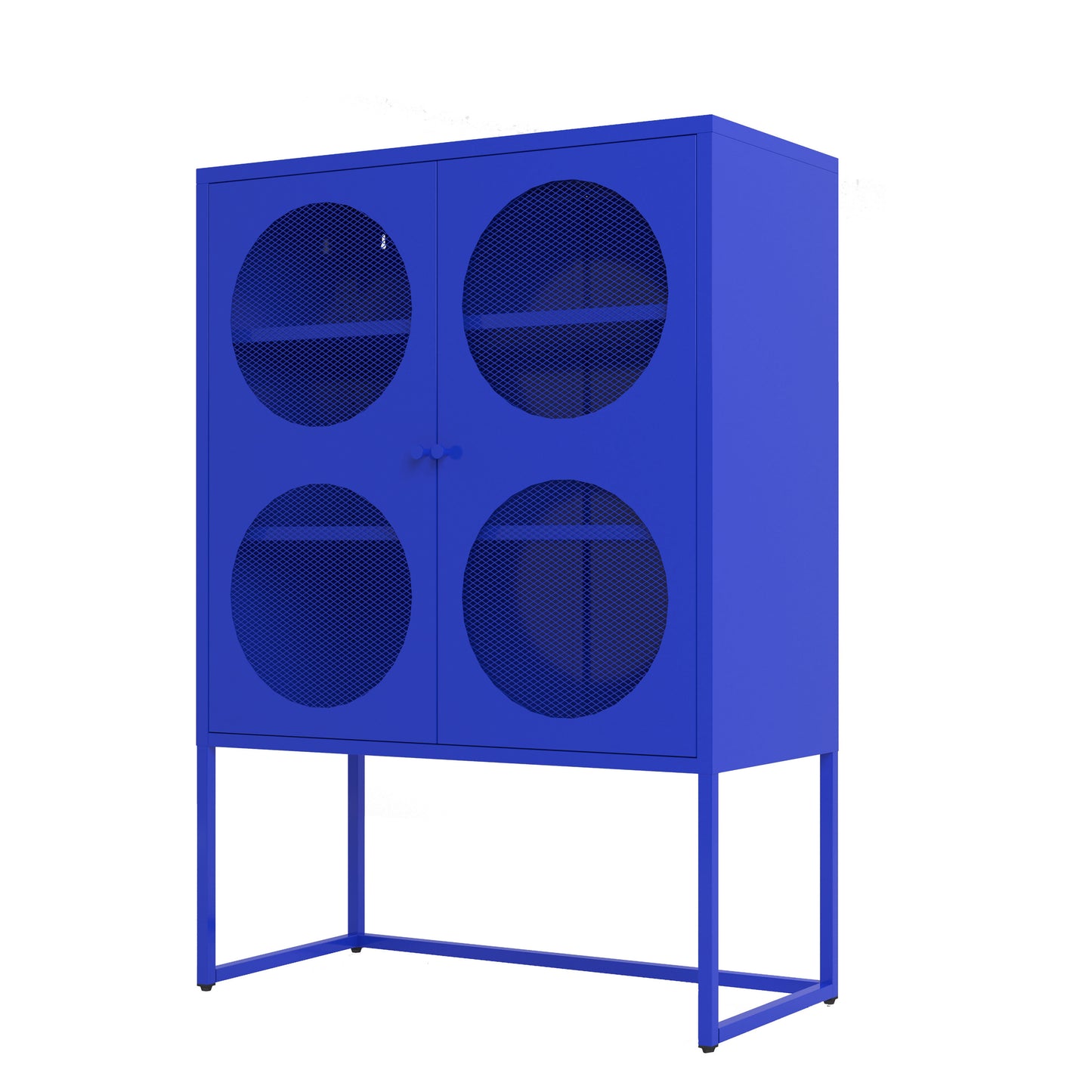 47.2 inches high Metal Storage Cabinet with 2 Circle Mesh Doors, Suitable for Office, Dining Room and Living Room, Blue