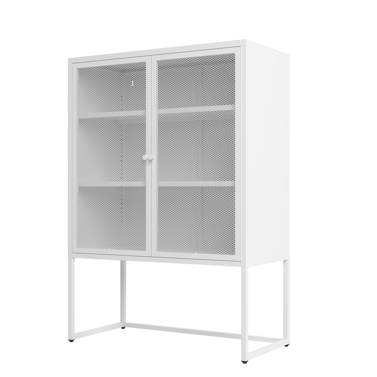 47.2 inches high Metal Storage Cabinet with 2 Mesh Doors, Suitable for Office, Dining Room and Living Room, White