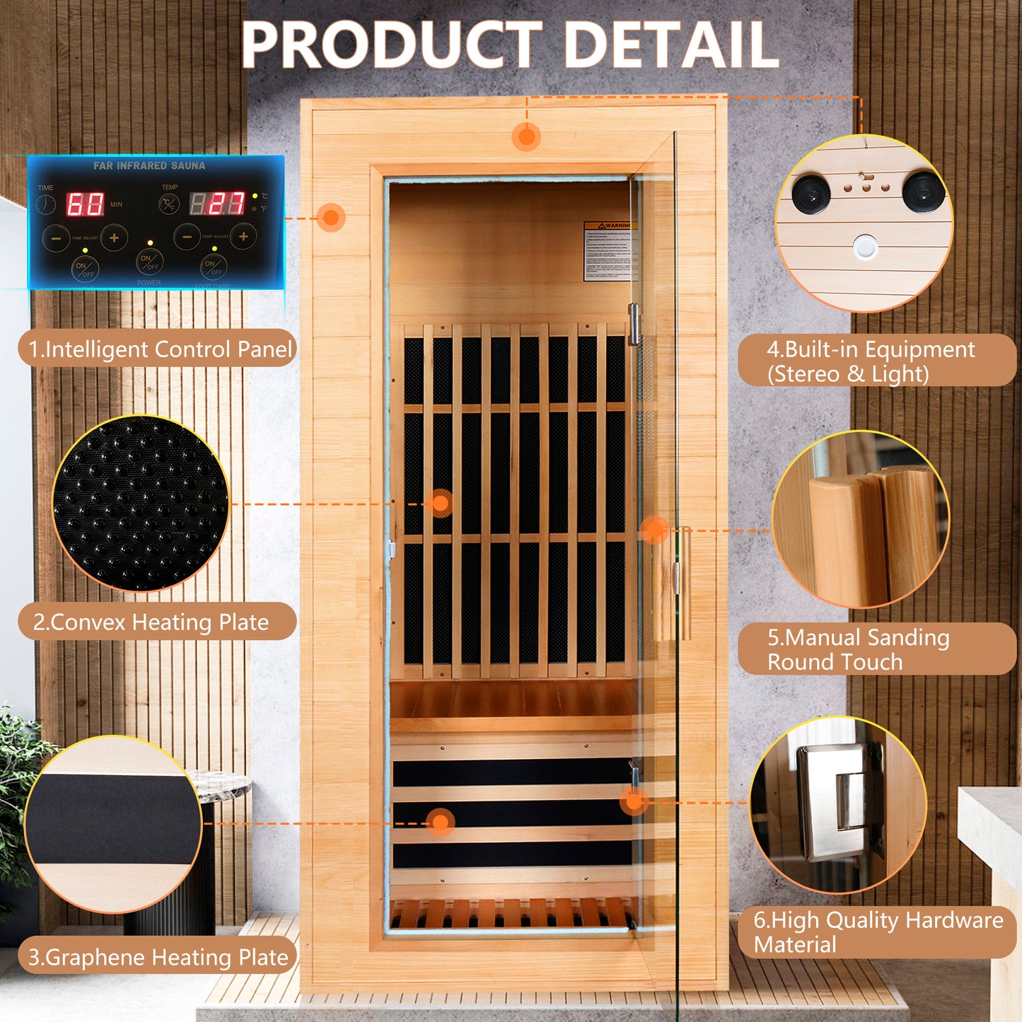 Single Graphene Far Infrared Sauna Room Dual Audio Bluetooth