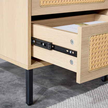 Modern simple storage cabinet MDF Board bedside cabinet Japanese rattan bedside cabinet Small household furniture bedside table.Applicable to dressing table in bedroom, porch, living room.2 Drawers