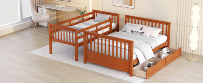 Twin-Over-Full Bunk Bed with Ladders and Two Storage Drawers (Walnut) ( old sku:LT000165AAD）