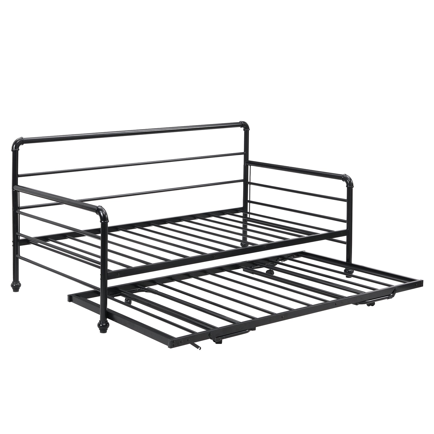 Twin Size Daybed with Adjustable Trundle, Pop Up Trundle, Black