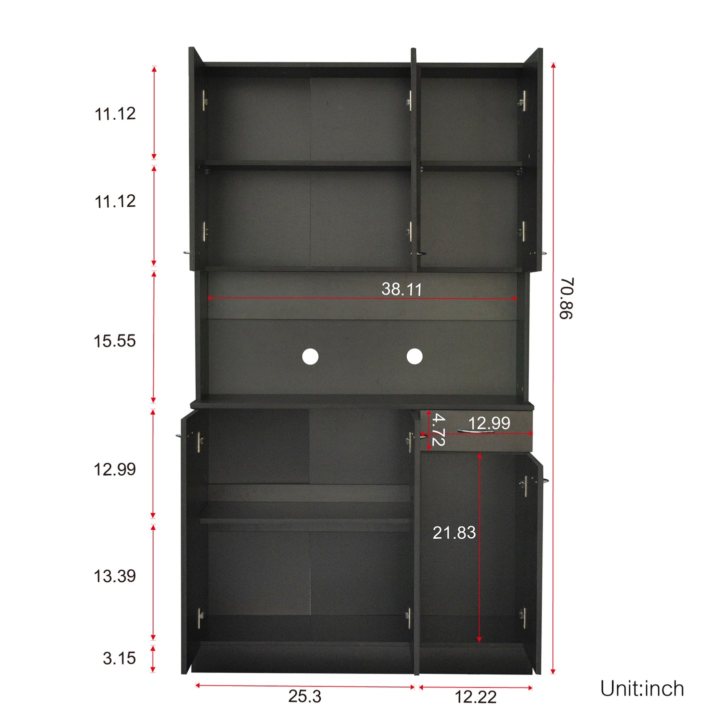 70.87" Tall Wardrobe& Kitchen Cabinet, with 6-Doors, 1-Open Shelves and 1-Drawer for bedroom,Black