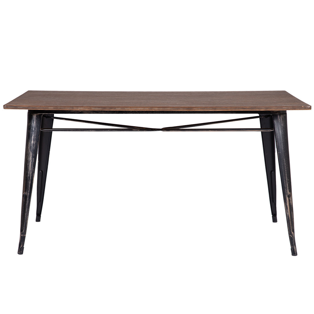 TREXM Antique Style Rectangular Dining Table with Metal Legs, Distressed Black