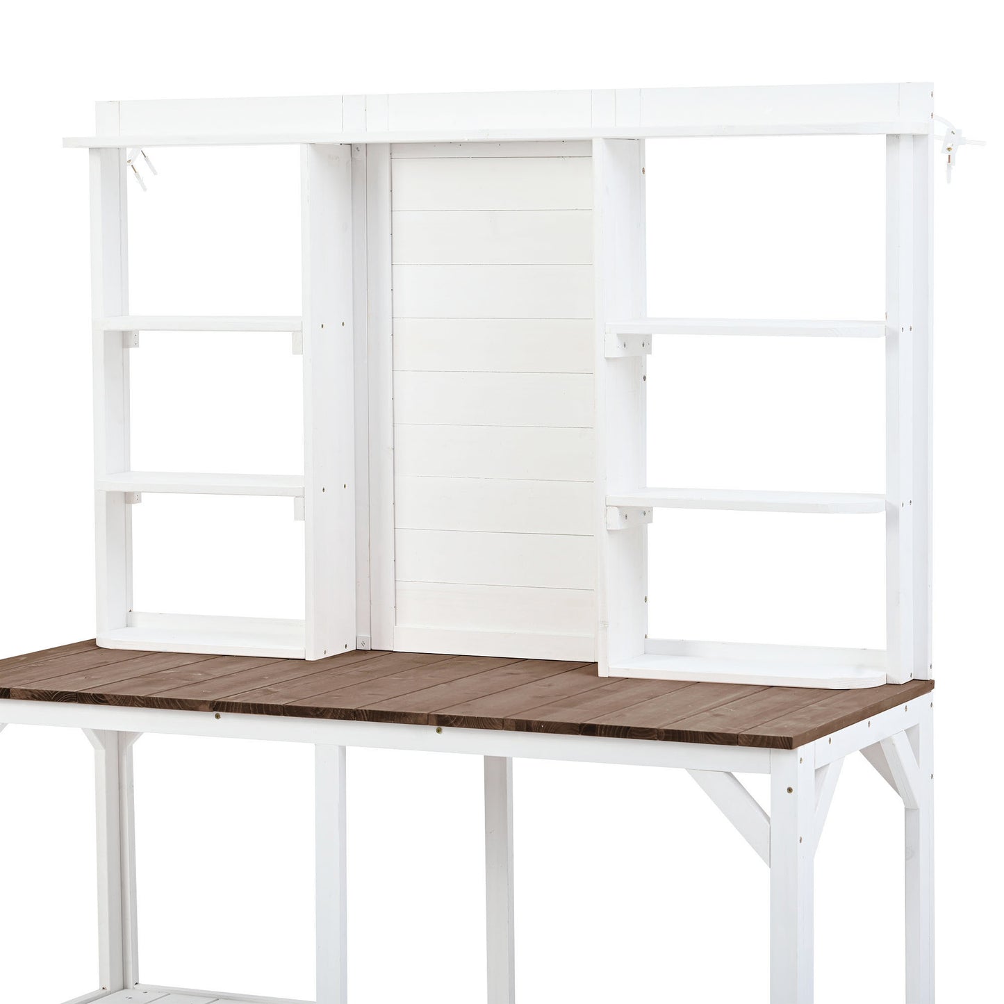 TOPMAX 64.6" Large Outdoor Potting Bench, Garden Potting Table, Wood Workstation with 6-Tier Shelves, Large Tabletop and Side Hook for Mudroom, Backyard,White
