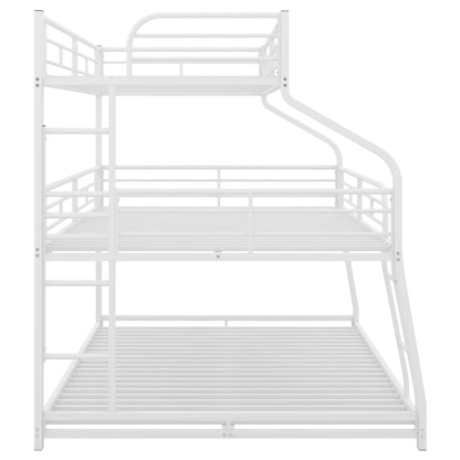 Twin XL/Full XL/Queen Triple Bunk Bed with Long and Short Ladder and Full-Length Guardrails,White