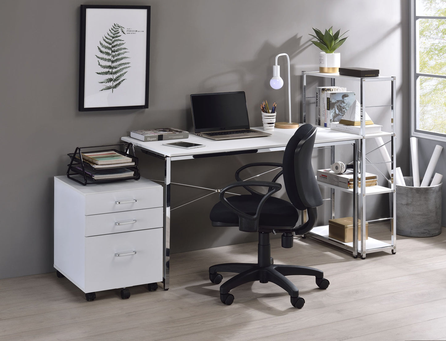 ACME Tennos Writing Desk, White & Chrome Finish 93190