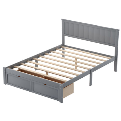 Full Size Platform Bed with Under-bed Drawers, Gray