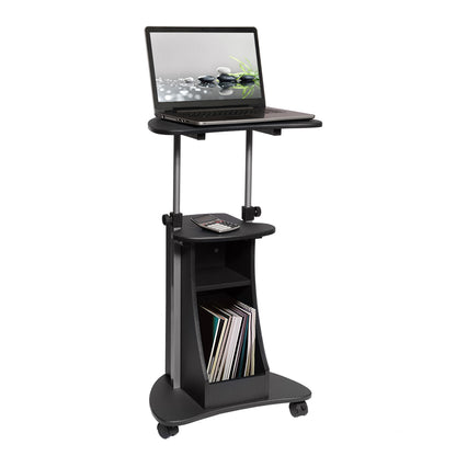Techni Mobili Sit-to-Stand Rolling Adjustable Height Laptop Cart With Storage, Graphite