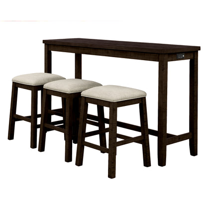 TOPMAX 4 Pieces Counter Height Table with Fabric Padded Stools, Rustic Bar Dining Set with Socket, Brown