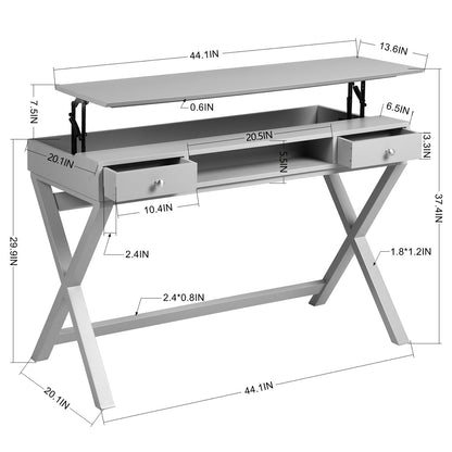 Lift Desk with 2 Drawer Storage, Computer Desk with Lift Table Top, Adjustable Height Table for Home Office, Living Room,grey