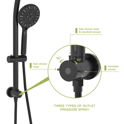 Multi Function Dual Shower Head - Shower System with 4.7" Rain Showerhead, 7-Function Hand Shower, Adjustable Slide Bar,Matte Black