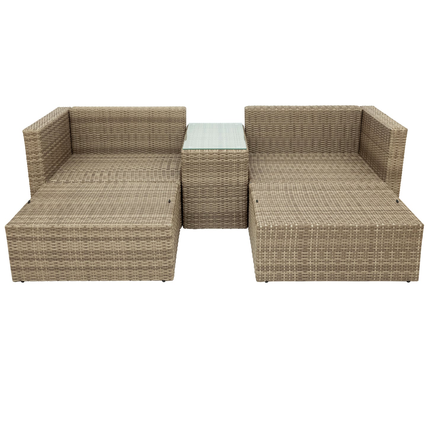 TOPMAX Outdoor Patio Furniture Set, 5-Piece Wicker Rattan Sectional Sofa Set, Brown and Beige