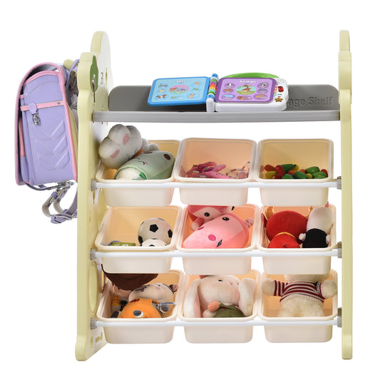 Kids Toy Storage Organizer with 9 Bins, Multi-functional Nursery Organizer Kids Furniture Set Toy Storage Cabinet Unit with HDPE Shelf and Bins for Playroom, Bedroom, Living Room