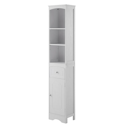 Tall Bathroom Cabinet, Freestanding Storage Cabinet with Drawer, MDF Board, Adjustable Shelf, White
