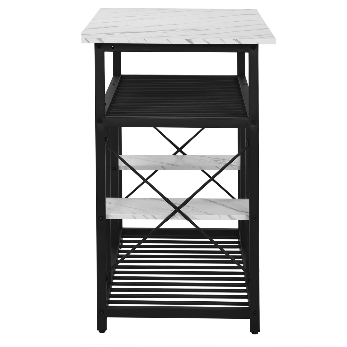 TOPMAX Multifunctional Counter Height Kitchen Dining Room Prep Table Kitchen Island,  Kitchen Rack with Large Worktop, Console Side Table for Living Room, Faux Marble Tabletop