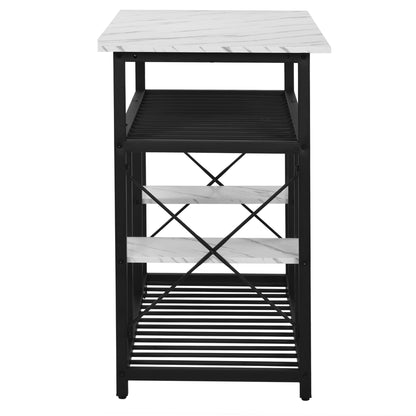 TOPMAX Multifunctional Counter Height Kitchen Dining Room Prep Table Kitchen Island,  Kitchen Rack with Large Worktop, Console Side Table for Living Room, Faux Marble Tabletop